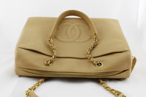 Sac Chanel Cabas Shopping beige cuir occasion