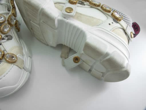 Baskets Gucci Flashtrek pour femme avec cristaux amovibles couleur blanc