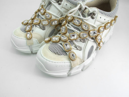 Baskets Gucci Flashtrek pour femme avec cristaux amovibles couleur blanc