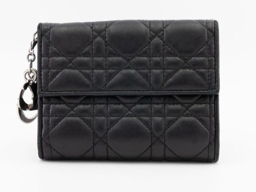 Mini portefeuille Lady Dior en cuir d'agneau Cannage couleur noir