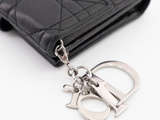 Mini portefeuille Lady Dior en cuir d'agneau Cannage couleur noir