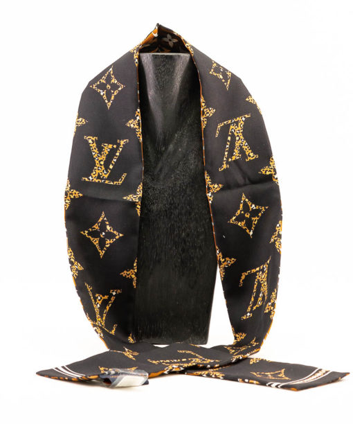 Auth Louis Vuitton Black With Gold Monogram Large Shawl/ Scarf 63