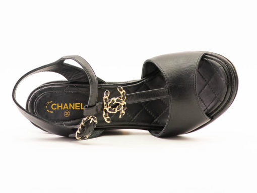 Sandales compensées Chanel en cuir noir