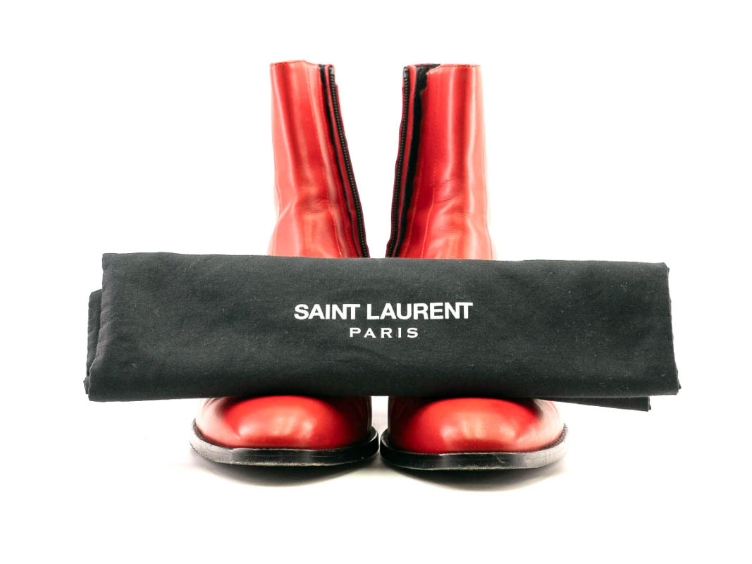 Bottes Saint Laurent COLE boots zippées en cuir lisse rouge