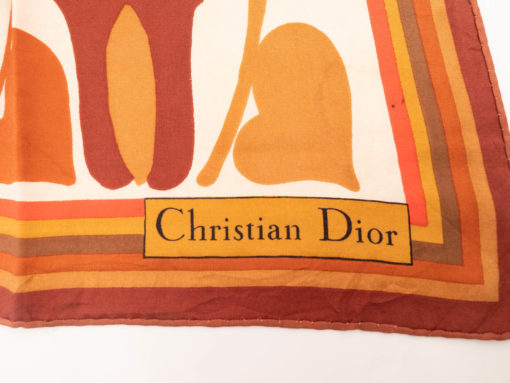 Christian Dior foulard orange en soie fleurs vintage