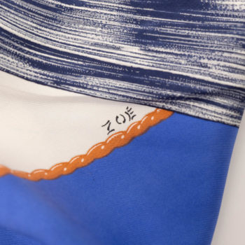 Foulard Hermès Paris Samouraï en 100% soie bleu